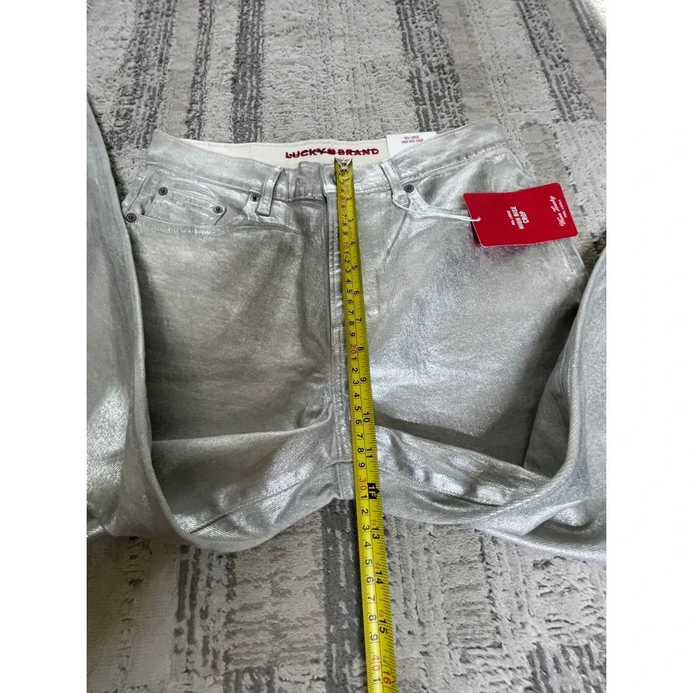 NEW Lucky Brand 90s Loose High Rise Crop Metallic Silver‎ Stretch Jeans 6/28